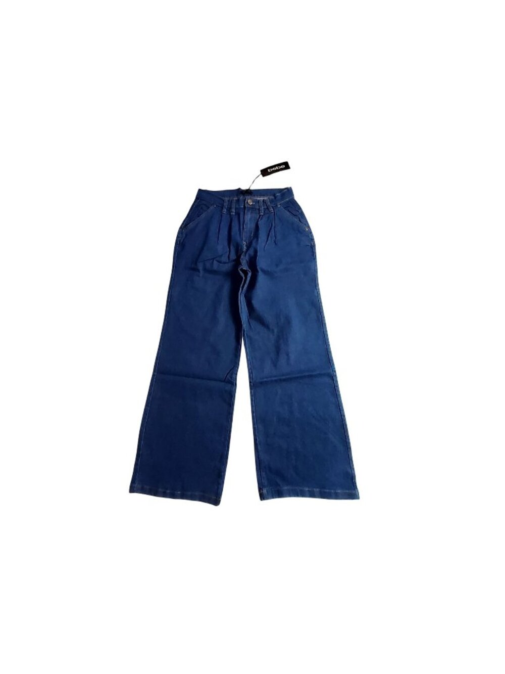 Bebe Womens Wide Leg Denim Pants Medium Blue Siz M Cotton Blend Button and zip